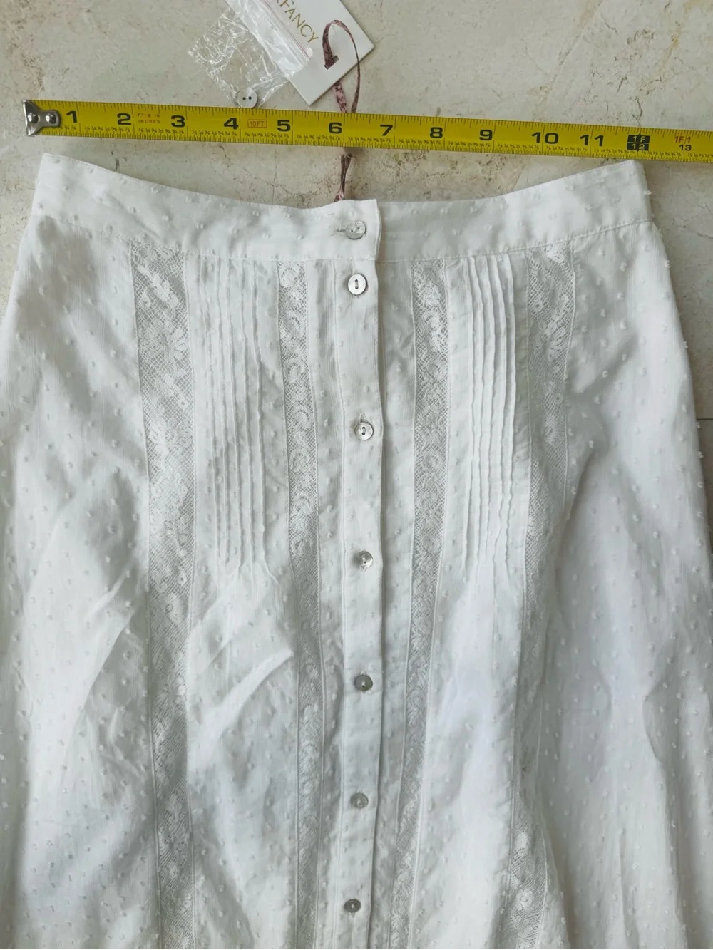 LoveShackFancy Alessia White Button-Front Maxi Skirt Elegant Lace Panel size 00